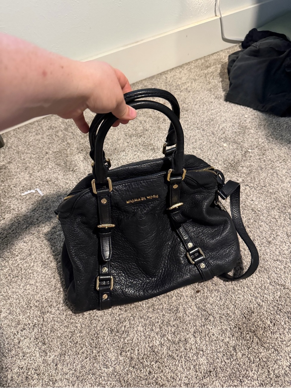 Michael Kors Bedford Medium Pebbled Leather Satchel – Black